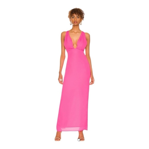 Superdown Lucinda Strappy Maxi Dress Long Gown in Hot Pink Fuchsia Size Small - Picture 1 of 7